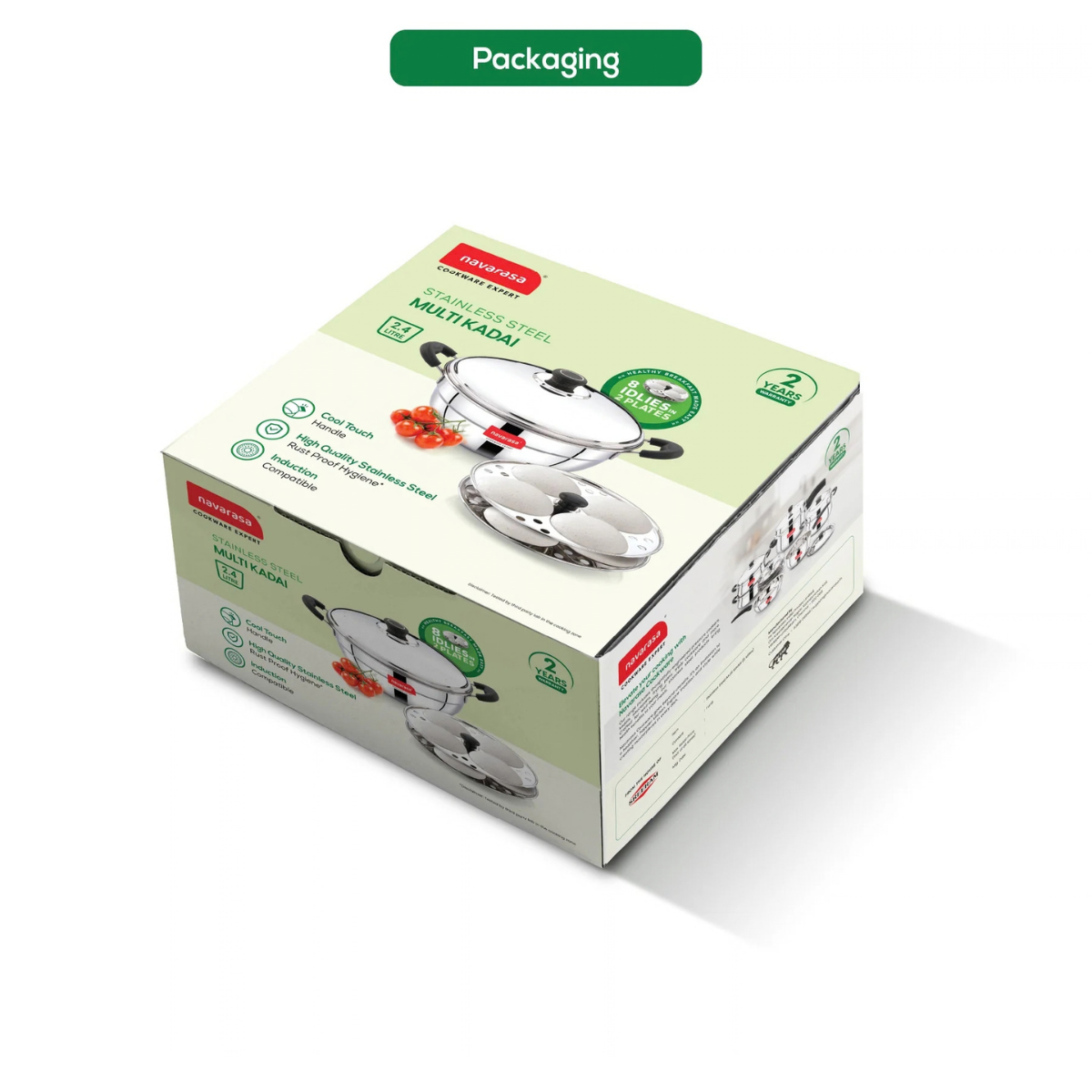 Navarasa Multi Kadai Idly Maker | 8 Idlies | Stainless Steel | 2.4 L - Induction Compatible