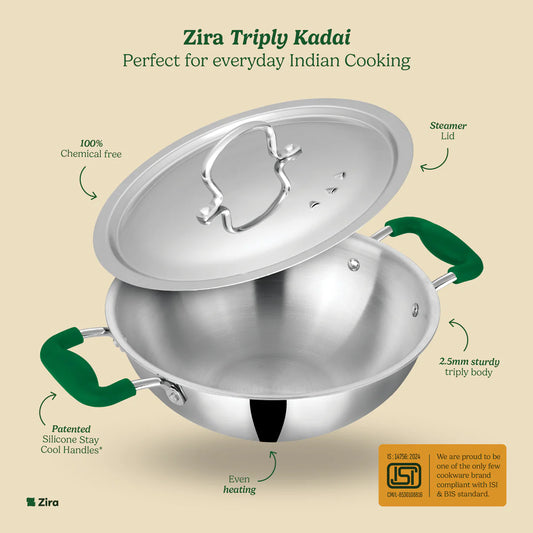 Triply Stainless Steel Kadai with Steamer Lid