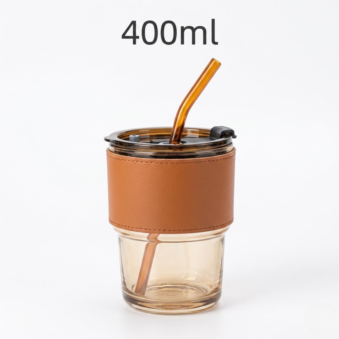 Premium Slub Glass with Straw & Lid – Sip in Style