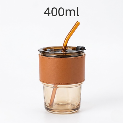 Premium Slub Glass with Straw & Lid – Sip in Style