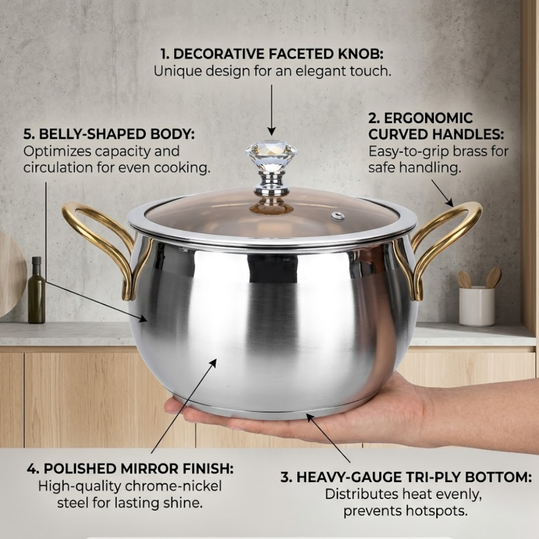 Premium Stainless Steel Lotus Dish Serve Pot with Lid – Elegant Multi-Purpose Serving Bowl for Rice, Curry, Biryani & Snacks