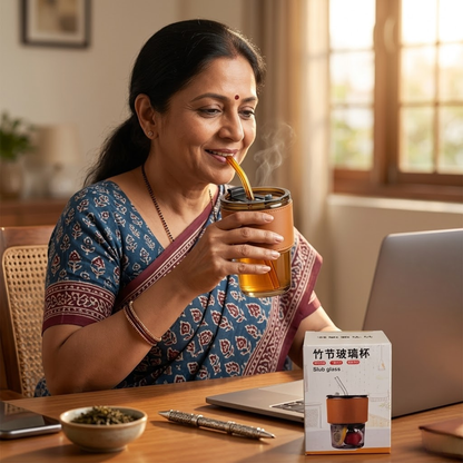 Premium Slub Glass with Straw & Lid – Sip in Style