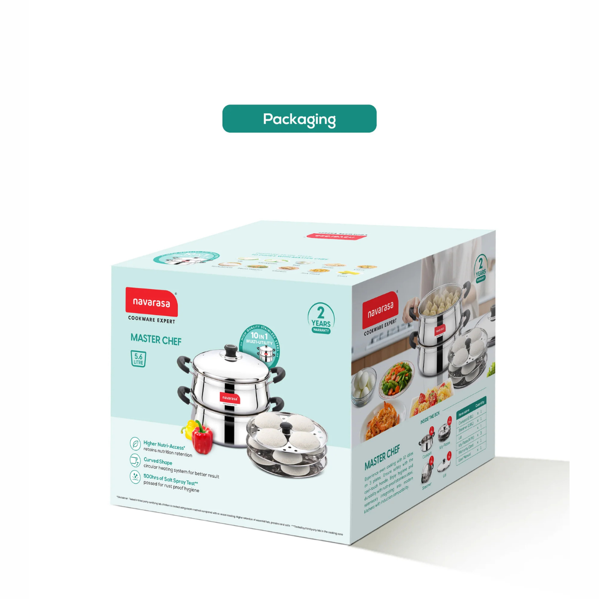 Navarasa Steam Craft Elite 3 in 1 | Heavy Cookpot, Steamer with Idly Plates Stainless Steel 2.8 L Momo Maker/Idiyappam/Vegetable Steaming - Induction Compatible