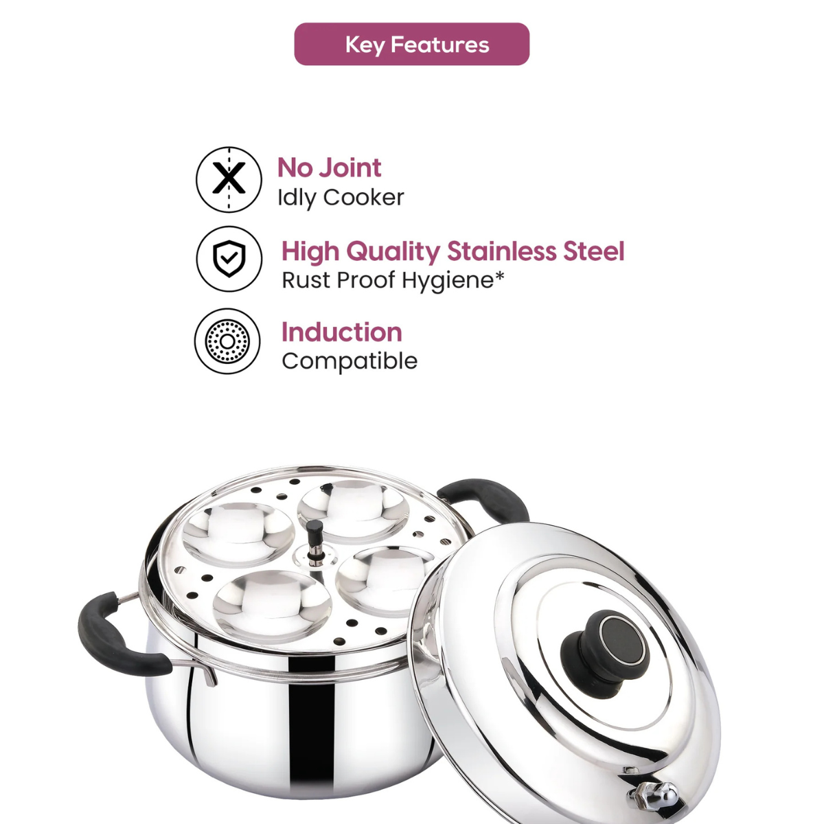 Navarasa Idly Cooker |16 Idlies | Stainless Steel | 4 L - Induction Compatible