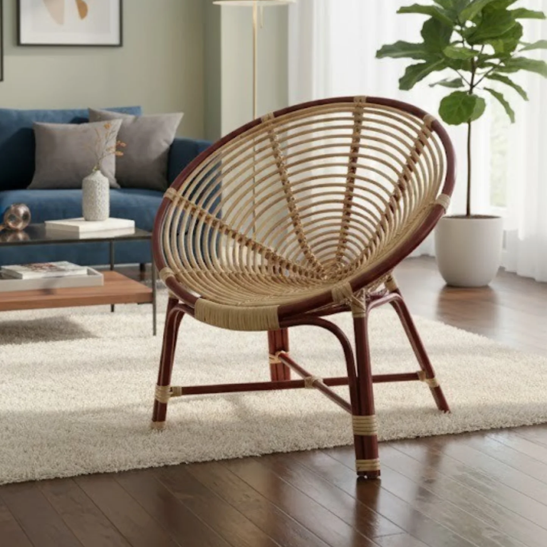 Round Elegant Cane Chair for Adults – Handmade
