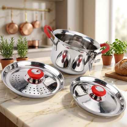 Rice Strainer Premium Stainless Steel Multi-Purpose Pot with 2 Lids | Multipurpose Cooking & Draining Pot