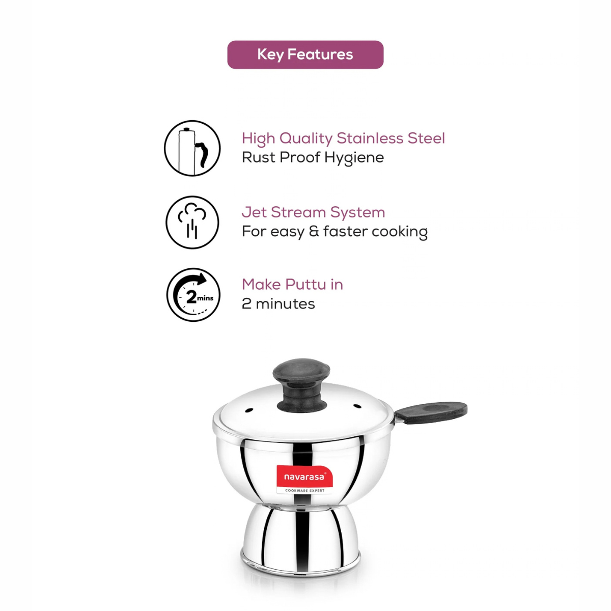 Navarasa Chiratta Puttu Maker | Stainless Steel | 250 ML