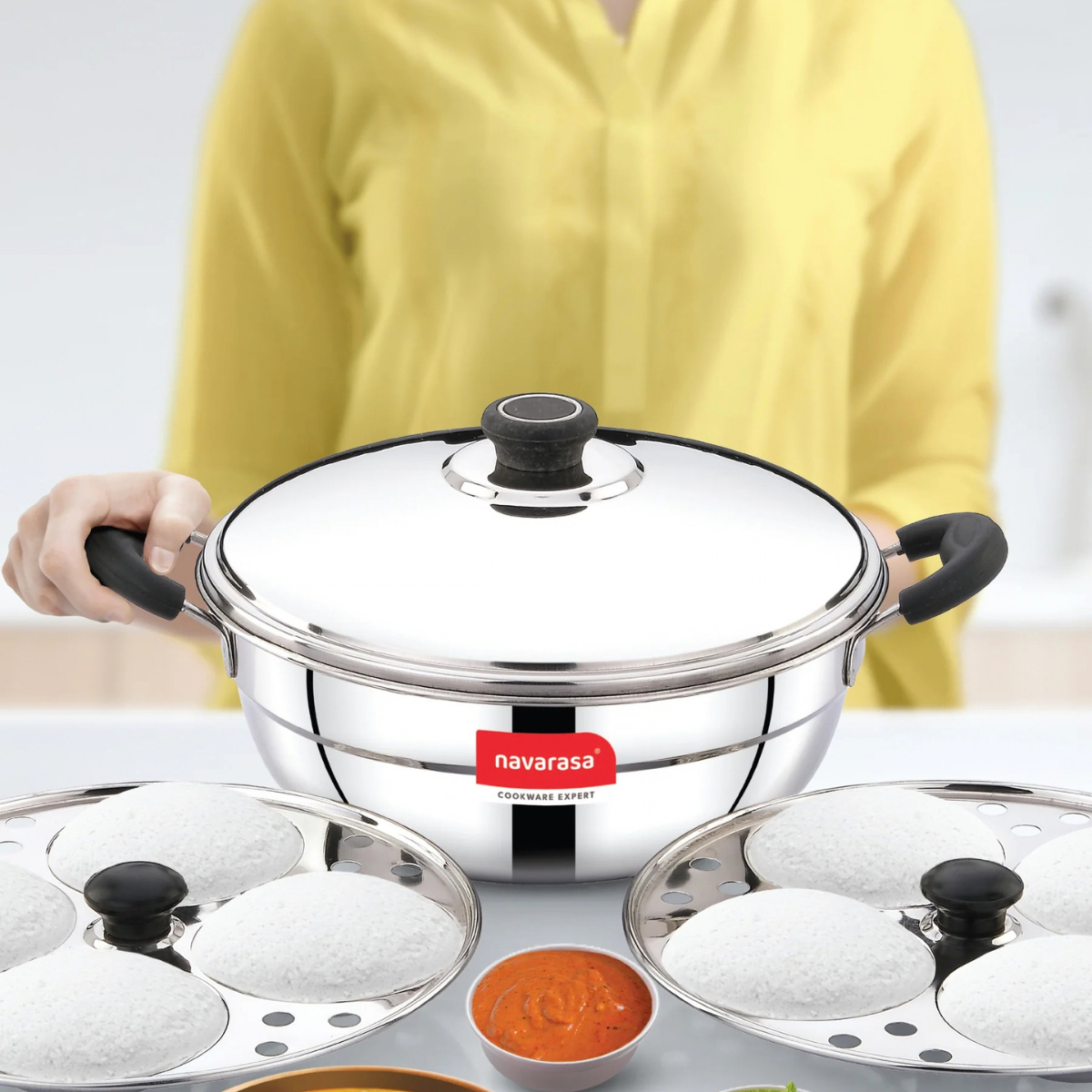 Navarasa Multi Kadai Idly Maker | 8 Idlies | Stainless Steel | 2.4 L - Induction Compatible