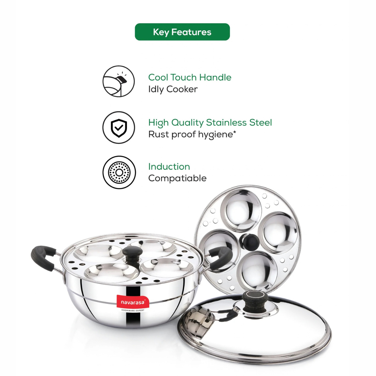 Navarasa Multi Kadai Idly Maker | 8 Idlies | Stainless Steel | 2.4 L - Induction Compatible