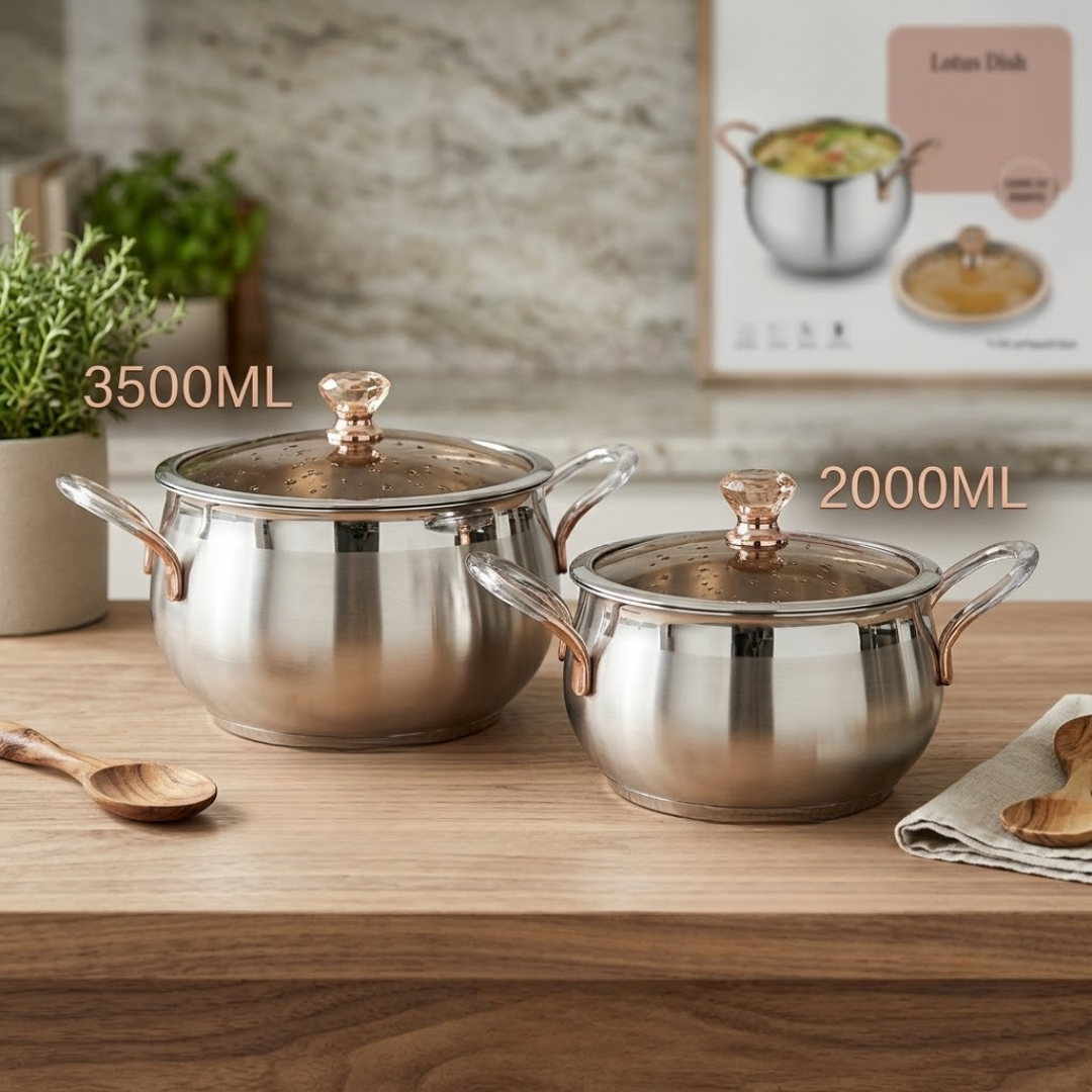 Premium Stainless Steel Lotus Dish Serve Pot with Lid – Elegant Multi-Purpose Serving Bowl for Rice, Curry, Biryani & Snacks