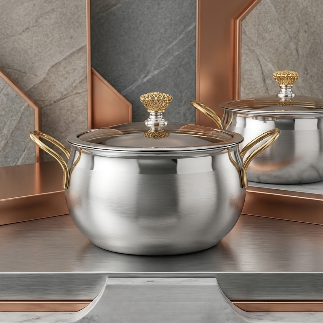 Premium Stainless Steel Lotus Dish Serve Pot with Lid – Elegant Multi-Purpose Serving Bowl for Rice, Curry, Biryani & Snacks