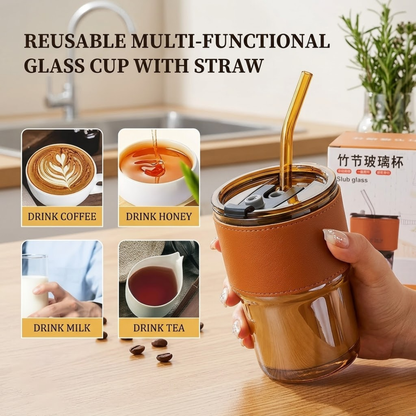 Premium Slub Glass with Straw & Lid – Sip in Style