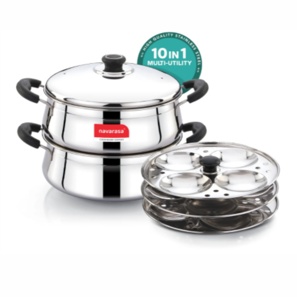 Navarasa Steam Craft Elite 3 in 1 | Heavy Cookpot, Steamer with Idly Plates Stainless Steel 2.8 L Momo Maker/Idiyappam/Vegetable Steaming - Induction Compatible