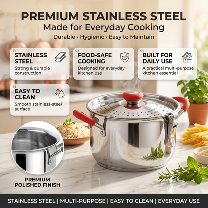 Rice Strainer Premium Stainless Steel Multi-Purpose Pot with 2 Lids | Multipurpose Cooking & Draining Pot