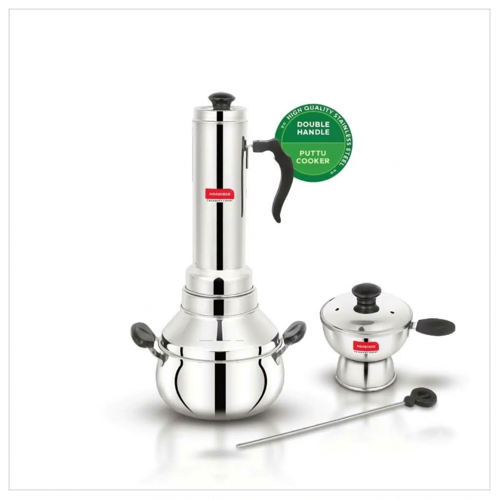 Two-in-One Puttu Cooker | Stainless Steel Navarasa Puttu Kudam with Double Handle | Induction Compatible