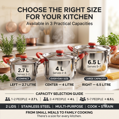 Rice Strainer Premium Stainless Steel Multi-Purpose Pot with 2 Lids | Multipurpose Cooking & Draining Pot