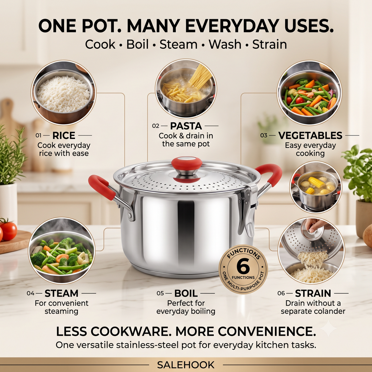 Rice Strainer Premium Stainless Steel Multi-Purpose Pot with 2 Lids | Multipurpose Cooking & Draining Pot