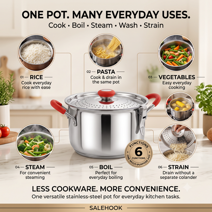 Rice Strainer Premium Stainless Steel Multi-Purpose Pot with 2 Lids | Multipurpose Cooking & Draining Pot