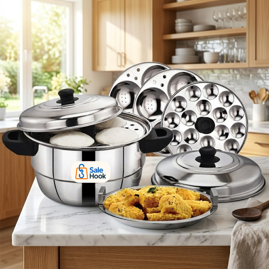STEAMER CUM IDLY POT, 16 IDLIES WITH 1 STEAMER PLATE & 1 MINI PLATE