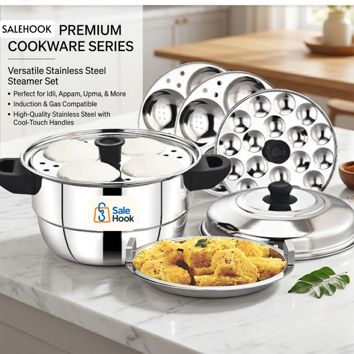 STEAMER CUM IDLY POT, 16 IDLIES WITH 1 STEAMER PLATE & 1 MINI PLATE