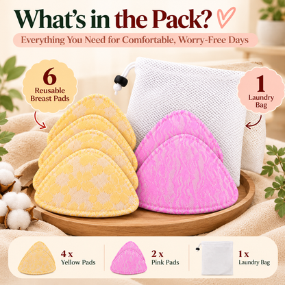 Triangle Reusable Cotton Breast Pads with Laundry Bag  ( 4-Layer ) – Pack of 6